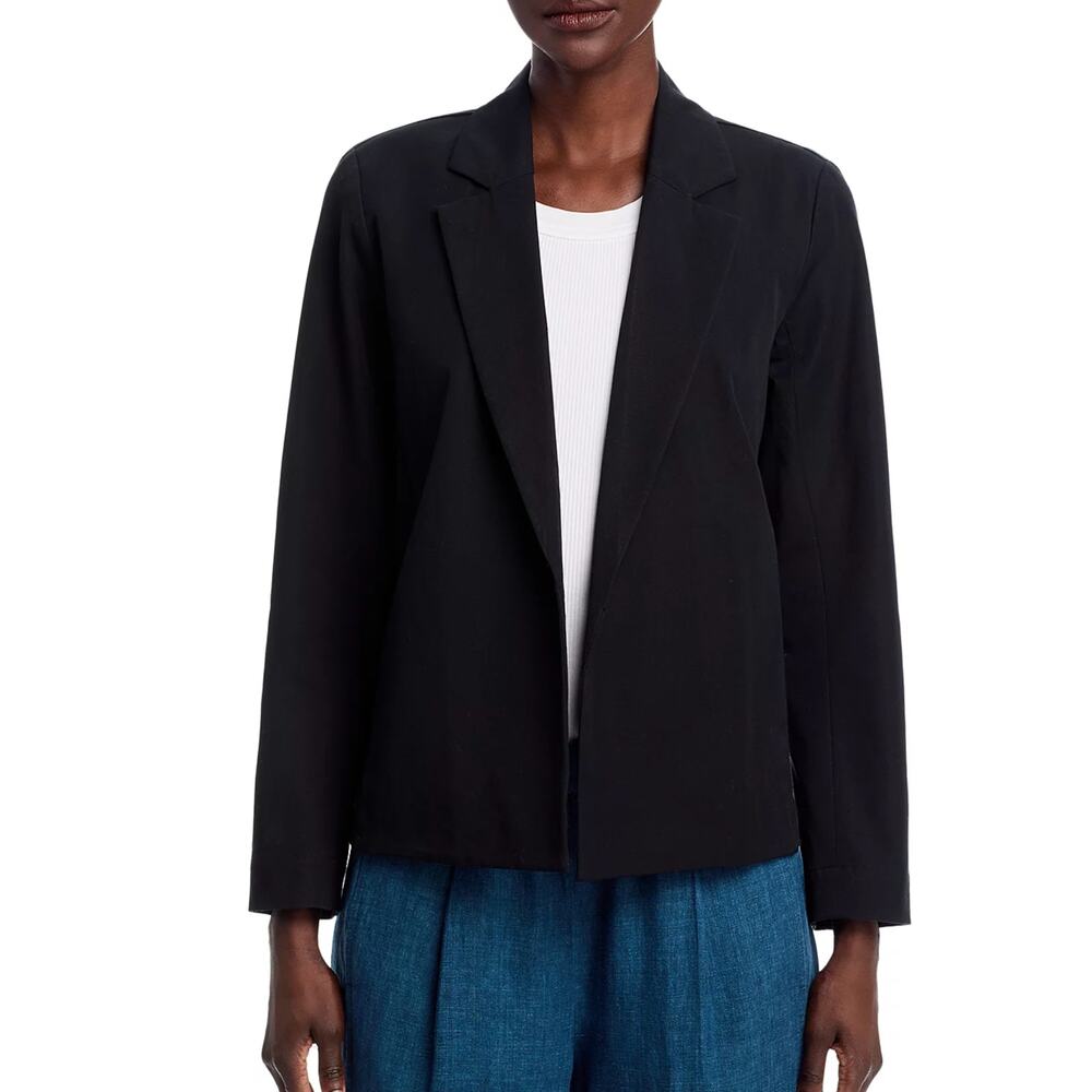 Eileen Fisher Organic Cotton Open Front Notched Blazer Black 3X Plus